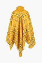Load image into Gallery viewer, Plaid Turtleneck Fringe Detail Poncho
