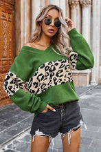 Load image into Gallery viewer, Leopard Print Color Block V-Neck Sweater
