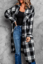 Load image into Gallery viewer, Plaid Button Down Dropped Shoulder Duster Coat
