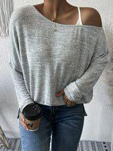 Load image into Gallery viewer, Heathered Asymmetrical Neck Slit Tunic Top
