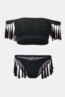 Tassel Tie Off-Shoulder Bikini Set