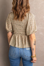 Load image into Gallery viewer, Smocked Balloon Sleeve Peplum Blouse
