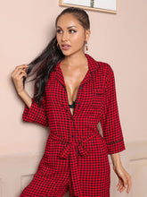 Load image into Gallery viewer, Plaid Lapel Collar Belted Jumpsuit
