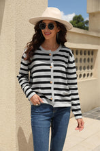 Load image into Gallery viewer, Striped Button Down Round Neck Cardigan
