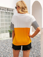 Load image into Gallery viewer, Striped Color Block Round Neck Tee
