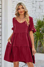 Load image into Gallery viewer, V-Neck Flounce Sleeve Tiered Dress
