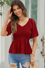 Load image into Gallery viewer, Smocked Balloon Sleeve Peplum Blouse
