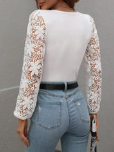 Load image into Gallery viewer, Lace Sleeve Round Neck Ribbed Top
