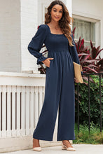 Load image into Gallery viewer, Smocked Long Flounce Sleeve Square Neck Jumpsuit
