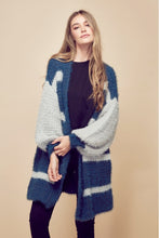 Load image into Gallery viewer, Petal Dew Striped Balloon Sleeve Open Front Fluffy Cardigan
