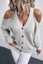 Load image into Gallery viewer, Cold-Shoulder Button-Up Rib-Knit Cardigan
