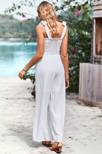 Load image into Gallery viewer, Frill Trim Tie Shoulder Wide Leg Jumpsuit with Pockets
