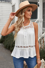 Load image into Gallery viewer, Ruffle Hem Spliced Lace Sleeveless Top
