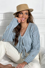 Load image into Gallery viewer, Eyelet Cable-Knit Tie Front Cardigan
