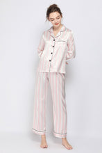 Load image into Gallery viewer, Satin Button-Up Lapel Collar Top and Pants Pajama Set
