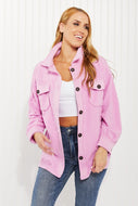 Zenana On the Lookout Elbow Patch Fleece Shacket in Mauve