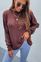 Load image into Gallery viewer, Spliced Lace Crochet Sleeve Sweater
