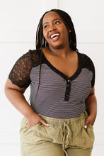 Load image into Gallery viewer, White Birch Lovey Dovey Full Size Striped Lace Trim Bodysuit
