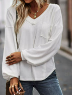 Seam Detail V-Neck Lantern Sleeve Top