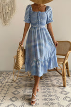 Load image into Gallery viewer, Plaid Cutout Square Neck Smocked Dress
