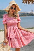 Load image into Gallery viewer, Ditsy Floral Tie Back Smocked Layered Dress
