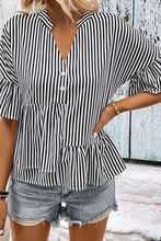 Load image into Gallery viewer, Striped Asymmetrical Flounce Sleeve Blouse
