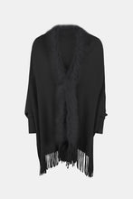 Load image into Gallery viewer, Faux Fur Trim Fringe Hem Poncho
