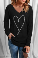 Rhinestone Heart Graphic Long Sleeve Top