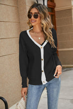 Load image into Gallery viewer, Contrast Dropped Shoulder V-Neck Cardigan
