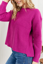 Load image into Gallery viewer, Heimish Losing Track Full Size Hem Detail Rib-Knit Sweater in Magenta
