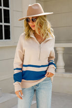 Load image into Gallery viewer, Striped Half-Zip Collared Sweater
