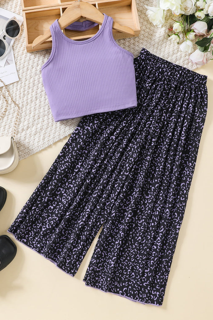 Girls Ribbed Tank and Leopard Culottes Set