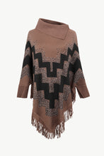 Load image into Gallery viewer, Chevron Mock Neck Fringe Hem Poncho
