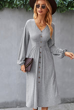 Load image into Gallery viewer, Decorative Buttons V-Neck Elastic Waist Knitted Dress
