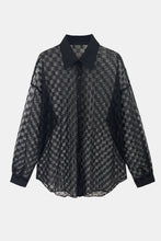 Load image into Gallery viewer, Checkered Curved Hem Button Down Sheer Shirt
