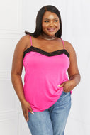 Celeste In The Moment Full Size Lace Detail Tank Top in Fuchsia