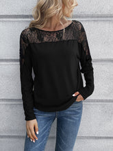 Load image into Gallery viewer, Lace Long Sleeve Round Neck Tee
