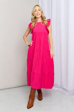 Load image into Gallery viewer, Zenana Flutter Sleeve Tiered Dress in Hot Pink
