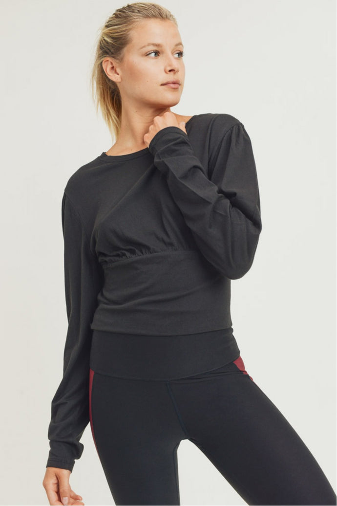 Black Back Smocking Long Sleeve Top | DIBS 302