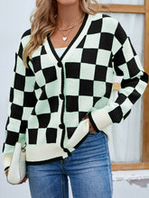 Load image into Gallery viewer, Checkered Button Front Ribbed Trim Cardigan
