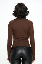 Load image into Gallery viewer, Chocolate USA Half Button Down Ribbed Collared Neck Knit Top
