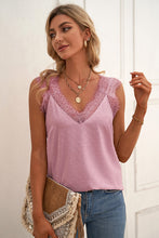 Load image into Gallery viewer, Swiss Dot Lace Trim V-Neck Tank
