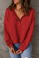 Quarter Button Dropped Shoulder Sweatshirt