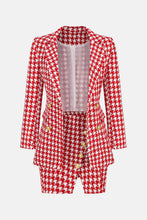 Load image into Gallery viewer, Houndstooth Double-Breasted Blazer and Slit Skirt Set

