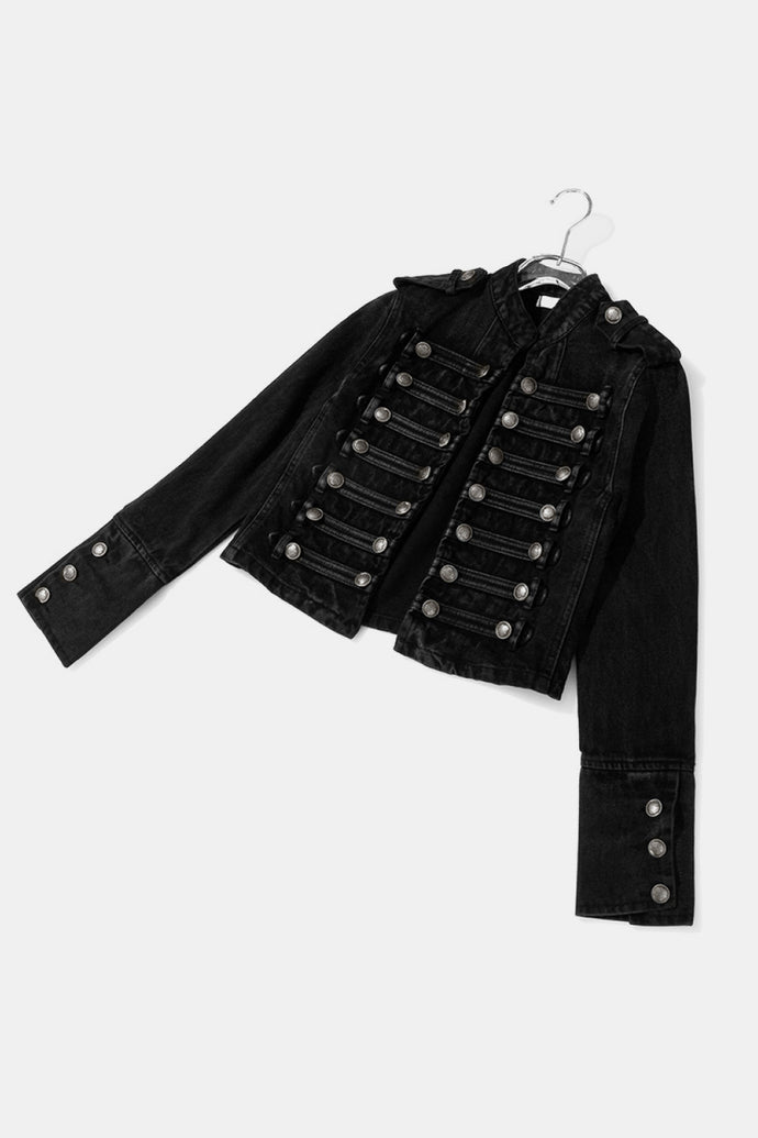 GAWQO Button Detail Military Denim Jacket