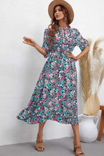 Load image into Gallery viewer, Floral Notched Neck Half Sleeve Dress
