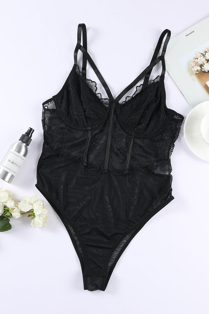 Adjustable Spaghetti Strap Lace Bodysuit