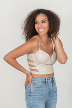 Load image into Gallery viewer, SHOPIRISBASIC Ready to Go Faux Leather Strappy Bustier Crop Top in Oyster
