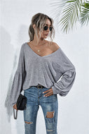 Lantern Sleeve Dropped Shoulder Knit Top