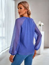 Load image into Gallery viewer, Frill Trim Tie Neck Raglan Sleeve Blouse
